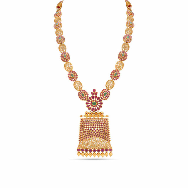 Vibrant Floral Motif Gold Necklace 