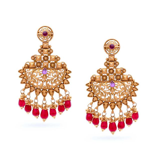 Mesh Detail Gold Drop Earrings,,hi-res 