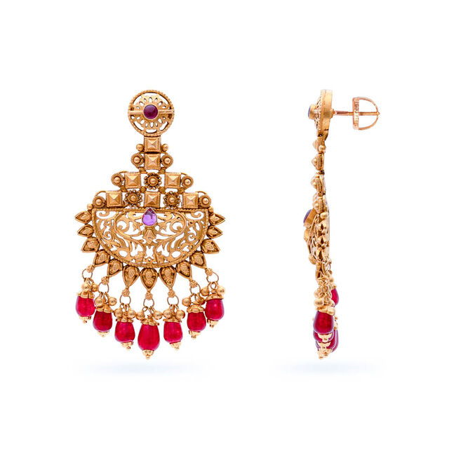 Mesh Detail Gold Drop Earrings,,hi-res 2