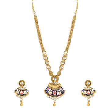 Tanishq 22KT Glass Kundan Neckwear with Earring for Women