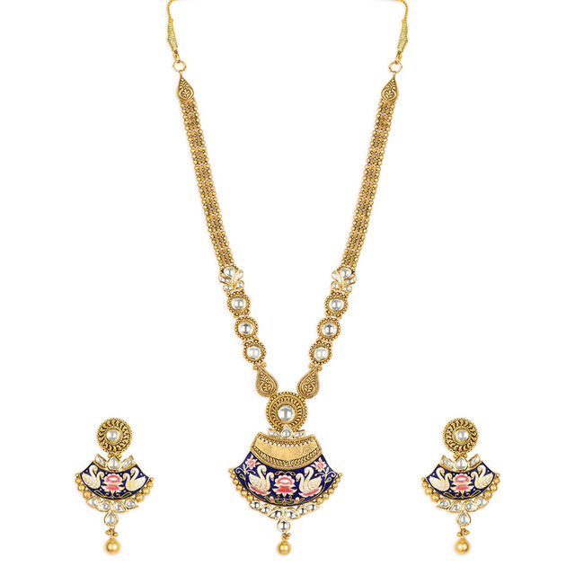 Tanishq 22KT Glass Kundan Neckwear with Earring for Women 