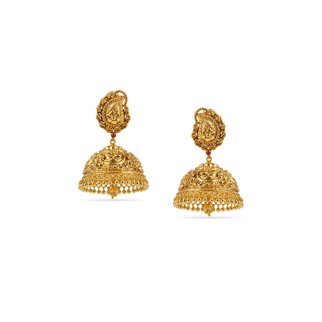 Ornate Gold Jhumka Earrings 