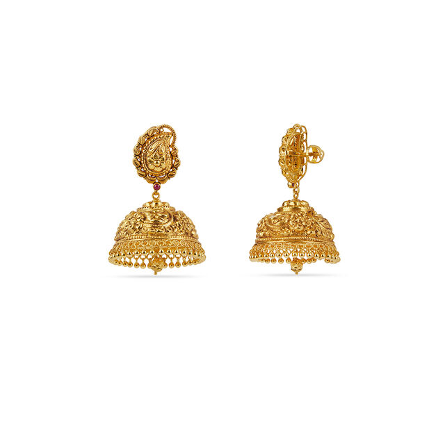 Ornate Gold Jhumka Earrings 2