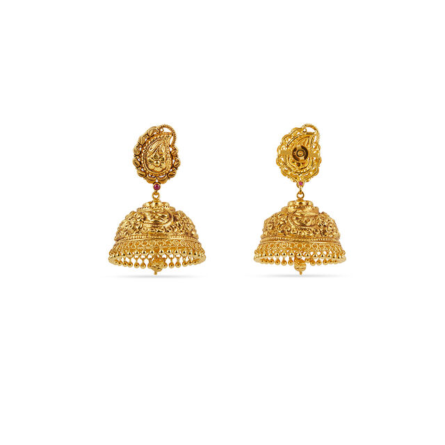 Ornate Gold Jhumka Earrings 3