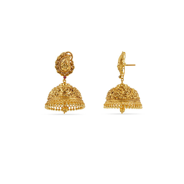 Ornate Gold Jhumka Earrings 4