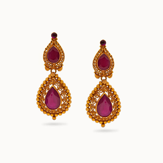 Radiant Magenta Cascade Gold Earrings,,hi-res 