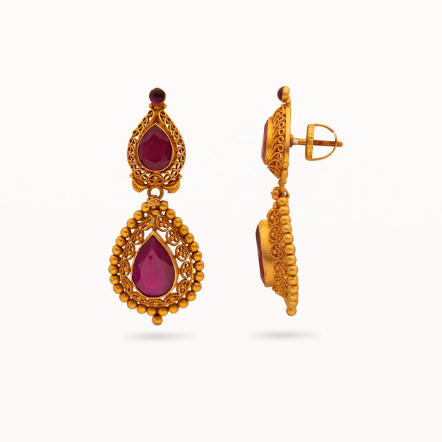 Radiant Magenta Cascade Gold Earrings,,hi-res 2