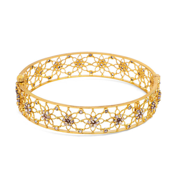 Elegant Filigree Gold Floral Bangle,,hi-res 