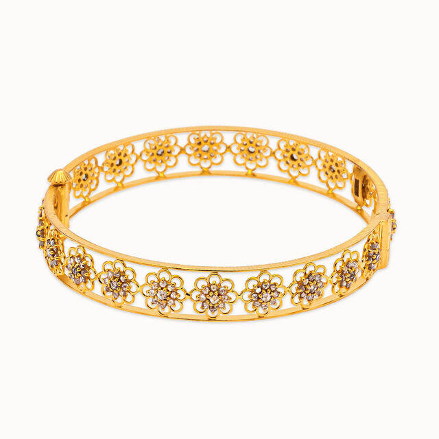 Glamorous Floral Gold Filigree Bangle,,hi-res 