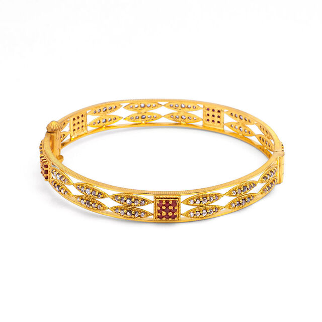 Geometric Gardenia Gold Bangle,,hi-res 