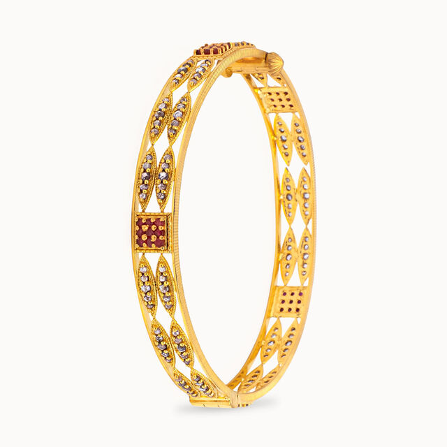Geometric Gardenia Gold Bangle,,hi-res 2