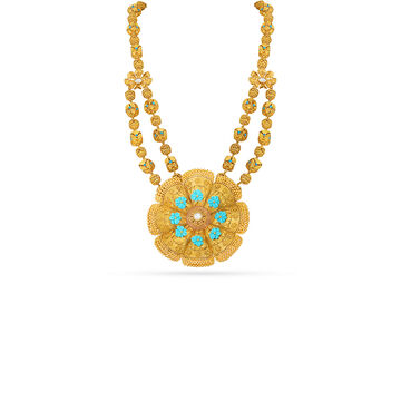 Floral Necklace with Turquoise Accent