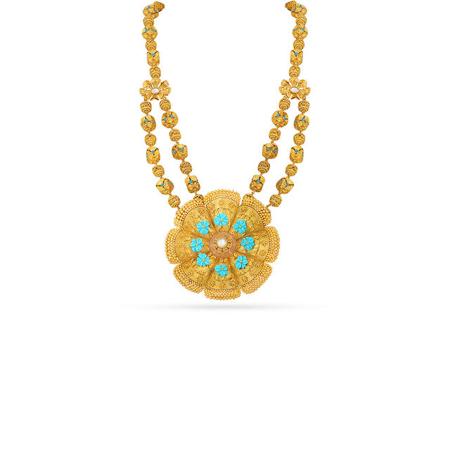 Floral Necklace with Turquoise Accent