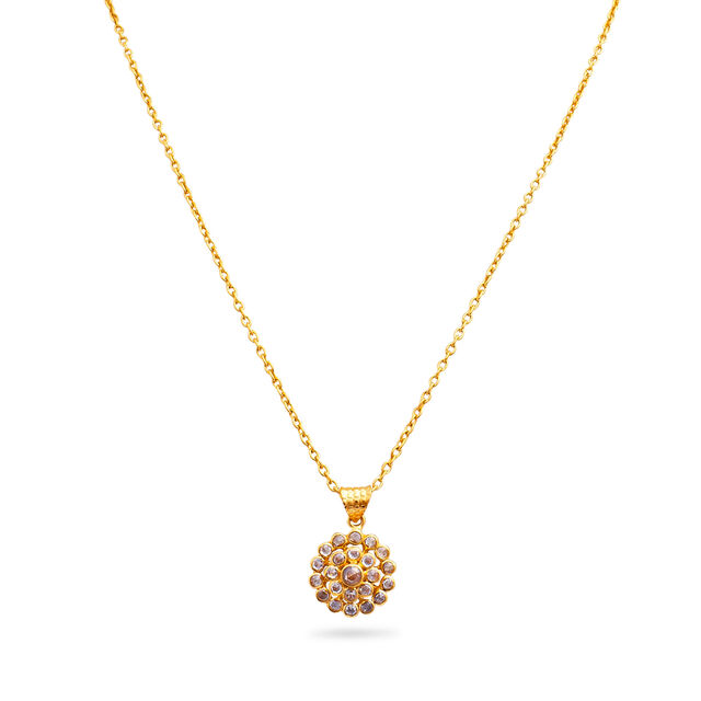 Polki Posy Gold Pendant with Chain,,hi-res