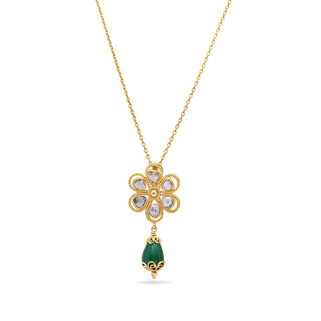 Polki Petals Gold Pendant with Chain,,hi-res 
