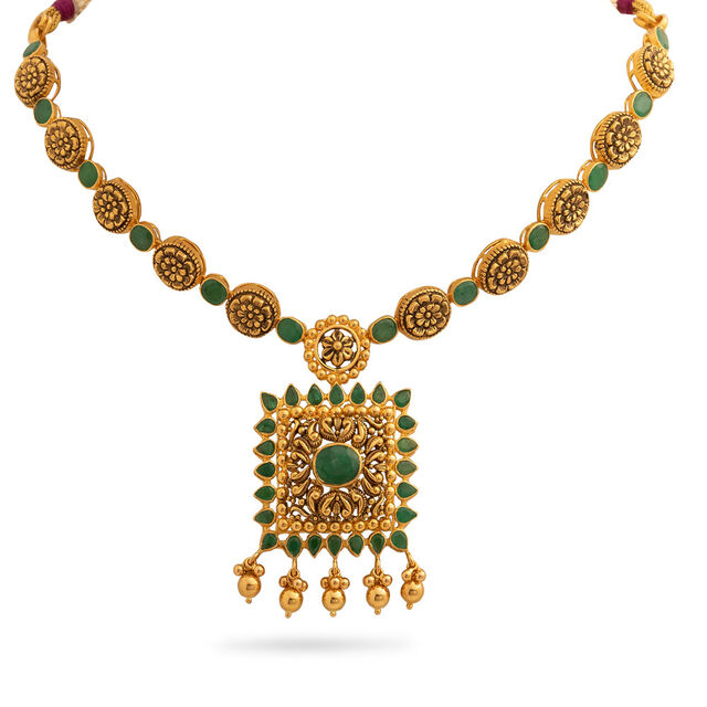 Ethereal Emerald Echoes Gold Necklace,,hi-res
