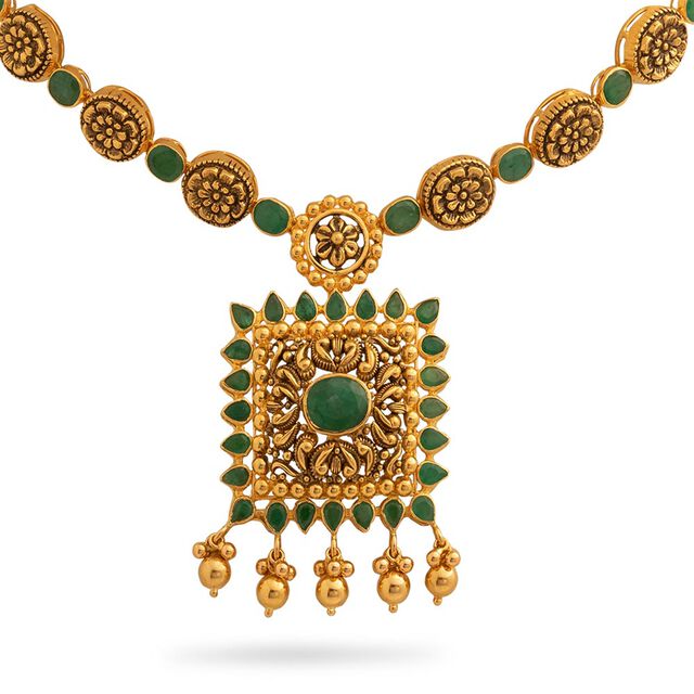 Ethereal Emerald Echoes Gold Necklace,,hi-res