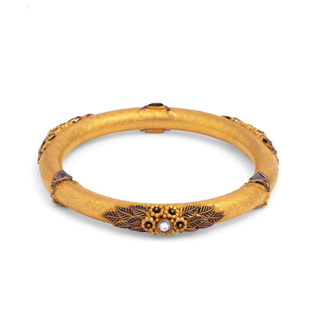 Floral Kundan Gold Bangle,,hi-res 