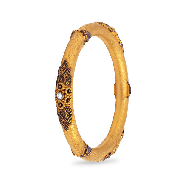 Floral Kundan Gold Bangle,,hi-res 2
