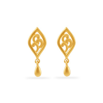 22 Karat Yellow Gold Drop Earrings: Modern Elongated Oval Design