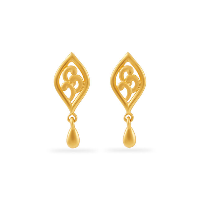 22 Karat Yellow Gold Drop Earrings: Modern Elongated Oval Design 