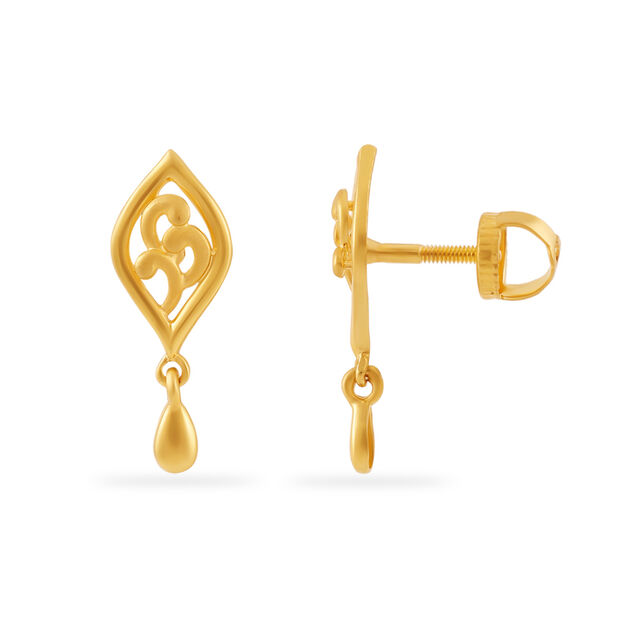22 Karat Yellow Gold Drop Earrings: Modern Elongated Oval Design 2