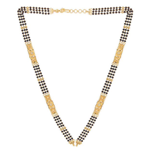 Traditional Floral Motif Black Bead Gold Mangalsutra 