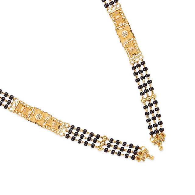 Traditional Floral Motif Black Bead Gold Mangalsutra 3