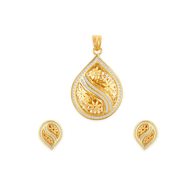 Tanishq 22KT CZ Pendant With Earring for Women 