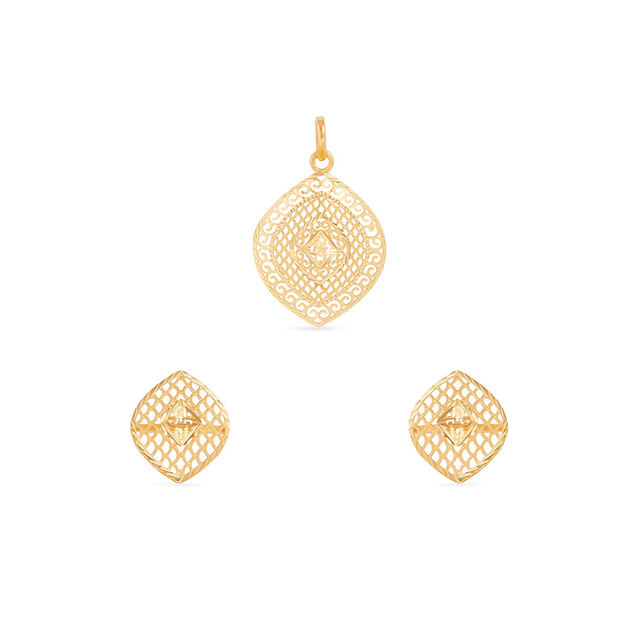 Tanishq 22KT Gold Pendant and Earrings Set for Women 