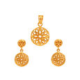 Tanishq 22 Karat Gold Pendant and Earrings Set for Women 