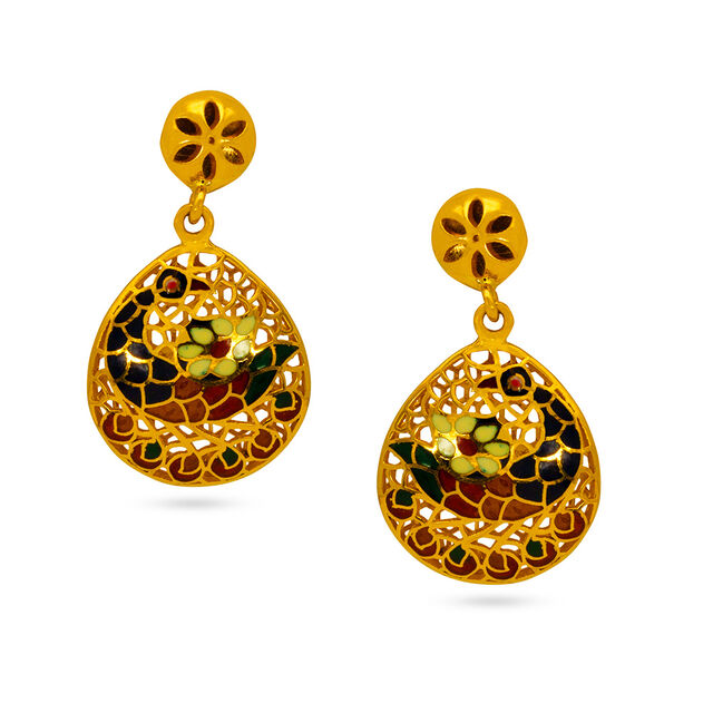 Tanishq 22KT Gold Pendant and Earrings Set for Women 