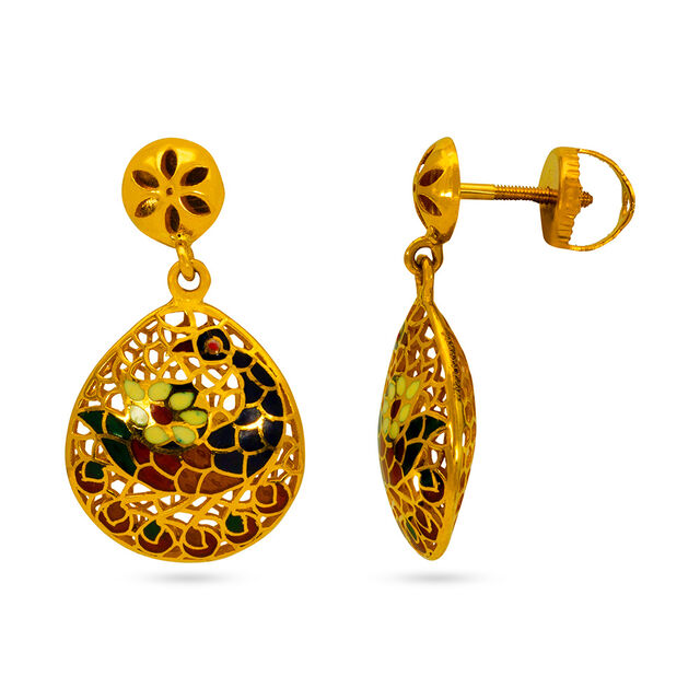 Tanishq 22KT Gold Pendant and Earrings Set for Women 2