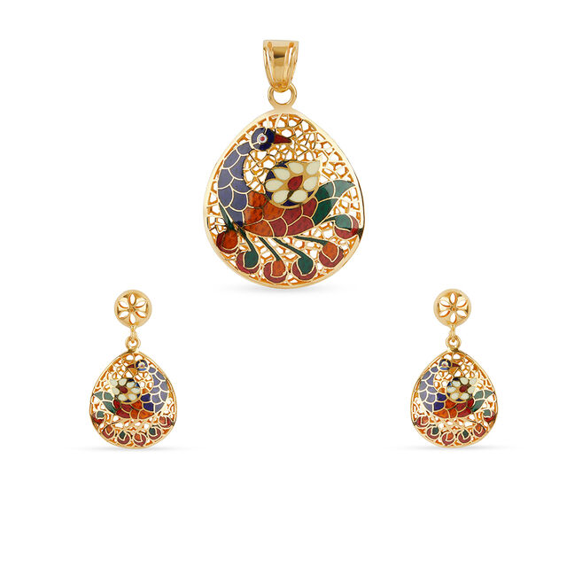 Tanishq 22KT Gold Pendant and Earrings Set for Women 5