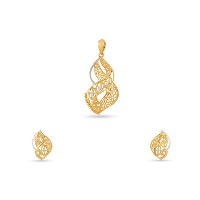 Tanishq 22KT Gold Pendant and Earrings Set for Women 