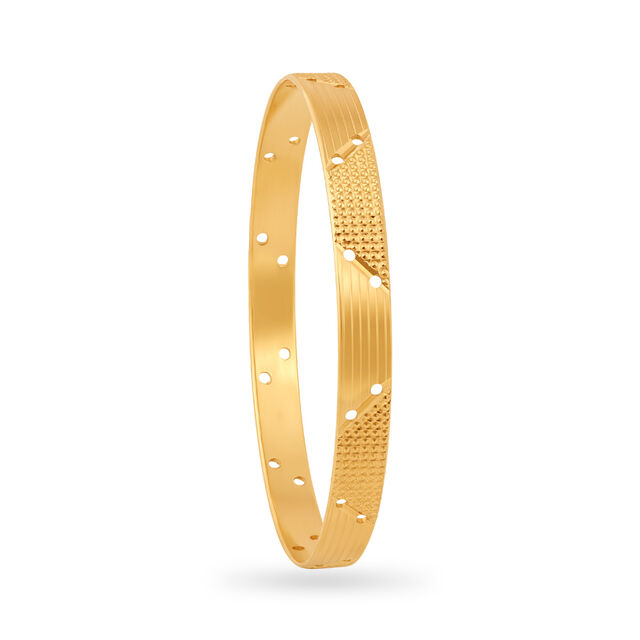 22 Karat Yellow Gold Bangles: Modern Openwork Design with Crosshatch Detail 2