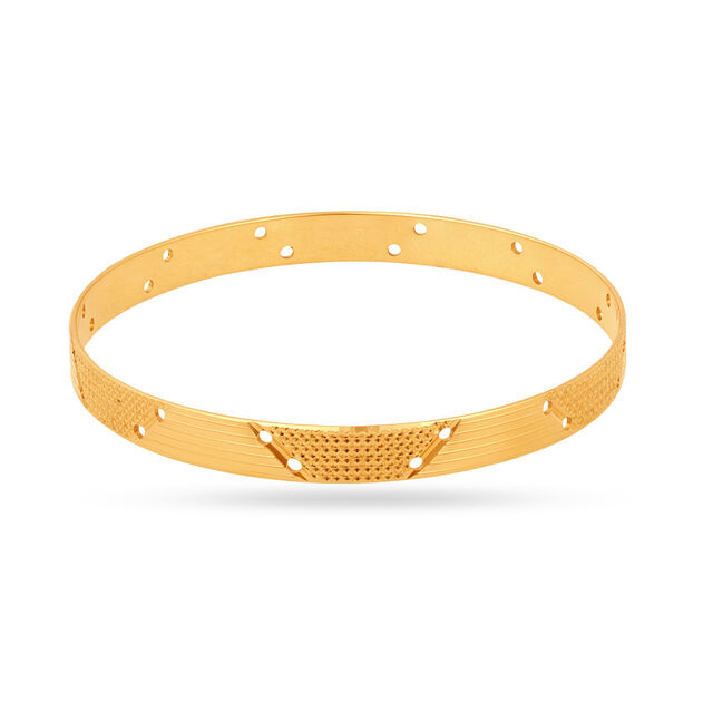 22 Karat Yellow Gold Bangles: Modern Openwork Design with Crosshatch Detail 3