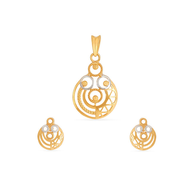 Tanishq 22KT Gold Pendant and Earrings Set for Women 