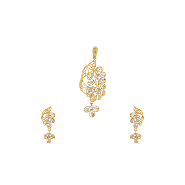 Tanishq 22KT Gold Pendant and Earrings Set for Women 