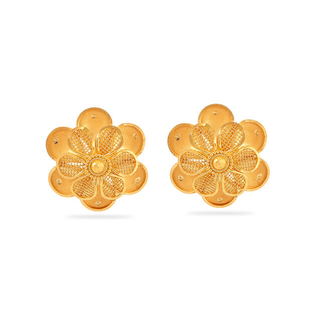 Blooming Brilliance: 22 Karat Gold Floral Stud Earrings 