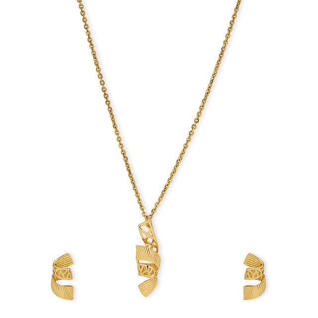 Tanishq 22KT Gold Pendant and Earrings Set for Women 5