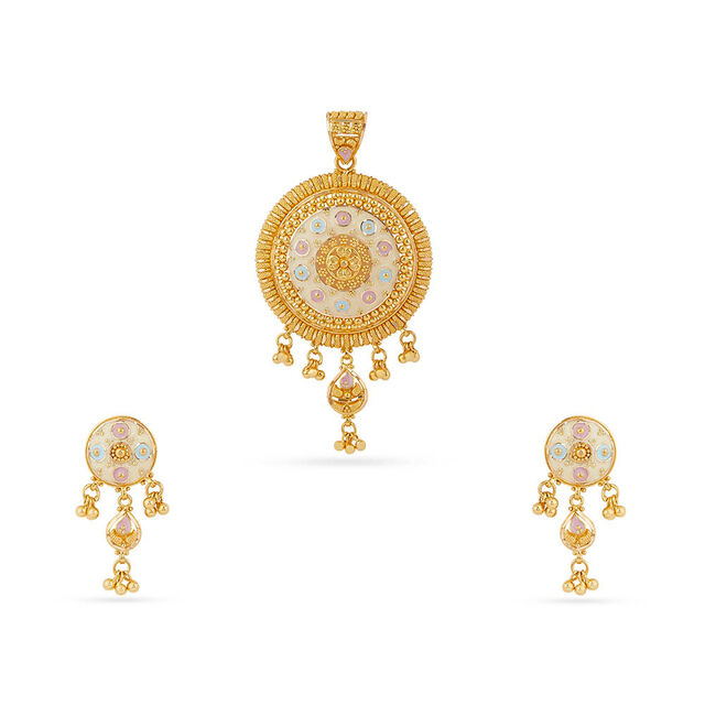 Tanishq 22KT Gold Pendant and Earrings Set for Women 