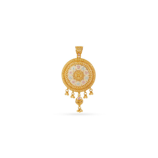 Tanishq 22KT Gold Pendant and Earrings Set for Women 2