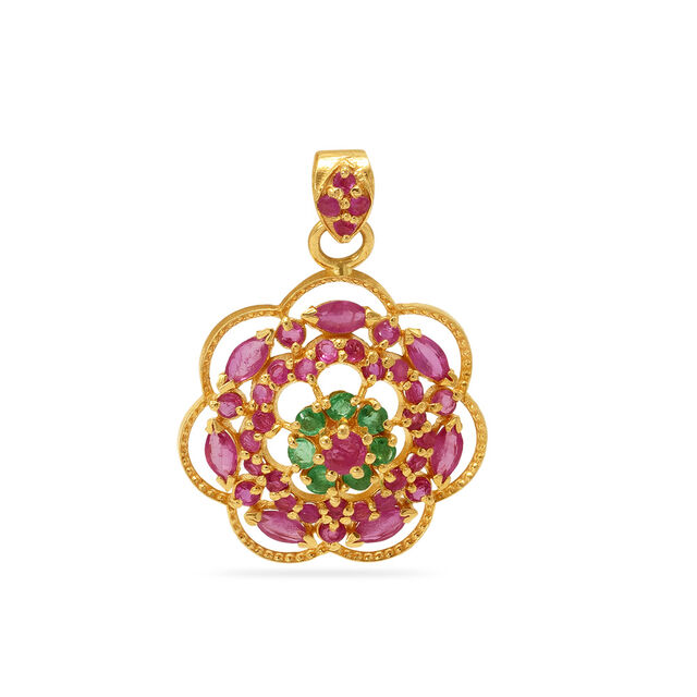 Floral Gemstone Earrings and Pendant Set 2
