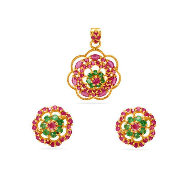 Floral Gemstone Earrings and Pendant Set 5