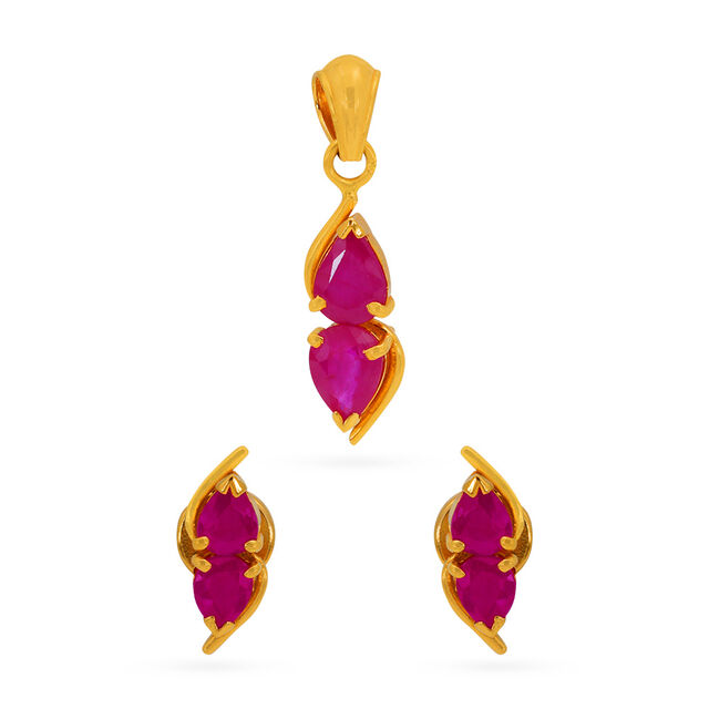 Tanishq 22KT Gold Pendant and Earrings Set for Women 4