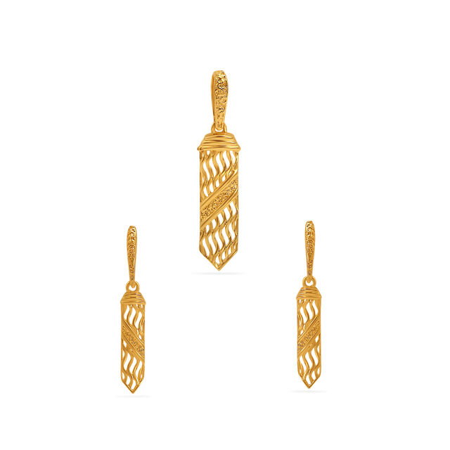 Tanishq 22 Karat Gold Pendant and Earrings Set for Women 