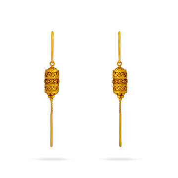 Ornate Gold Cylinder Drop Earrings