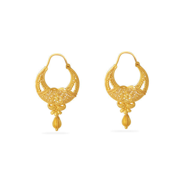 Filigree Crescent Gold Earrings 