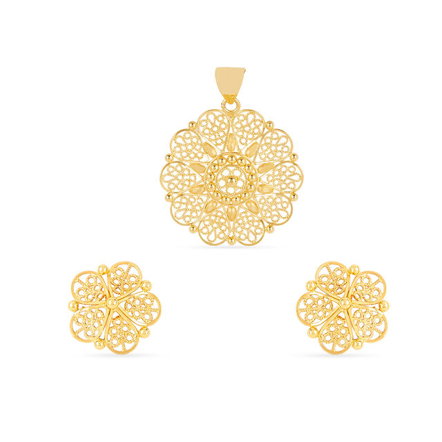Tanishq 22KT Gold Pendant and Earrings Set for Women 